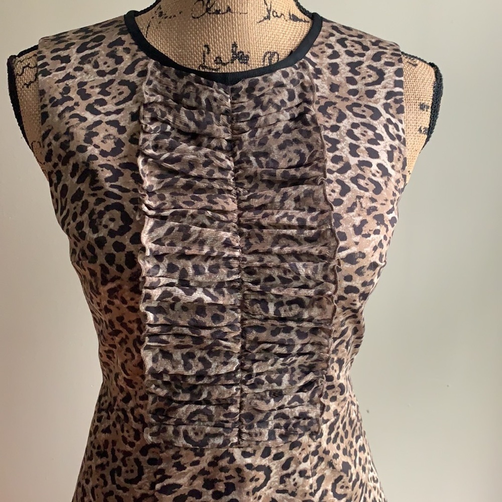 Elie Tahari leapord print sheath dress ruffle 2 - Picture 4 of 11